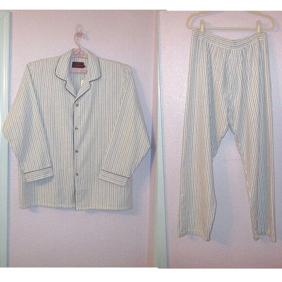 Lee Valley Ireland Men Flannel Pajamas Size L Lounge Relaxed Button Fly 2 Piece - Picture 2 of 12